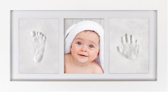 Frummel Fotorahmen Baby (33 x 18 cm) - Tonabdruck (Gipsabdruck Baby) - Besser als Gipsabdruck - Hand-Fuß-Abdruck - Mutterschaftsgeschenk Mädchen / Mutterschaftsgeschenk Junge - Weihnachtsgeschenk