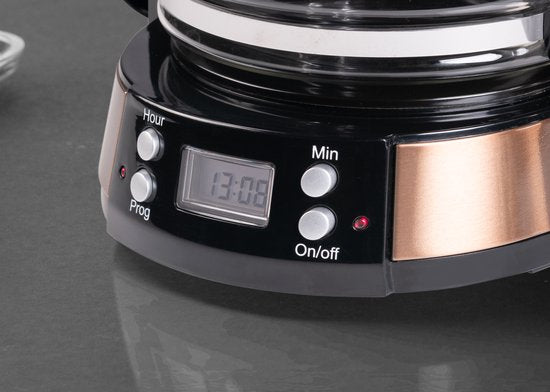 Bestron ACM800CO Kaffeemaschine - 1.5L - 12 Tassen - Programmierbare Zeitschaltuhr - Warmhalteplatte - Dauerfilter - 1000W - Kupfer