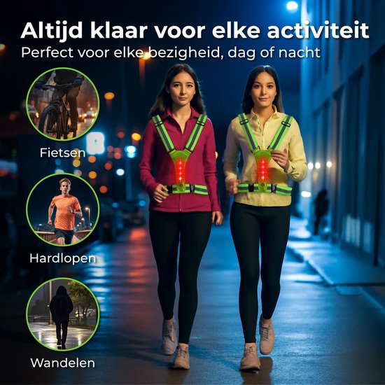 Nuvance Laufweste mit Beleuchtung - Reflektierende Laufweste - 360-Grad-Reflexion - Einstellbare Laufweste - LED - Grün