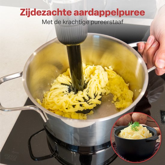 AoraKitchen Stabmixer-Set - 6 Teile - 1000W - Turbo - Milchaufschäumer - Zerkleinerer - Messbecher - Schneebesen