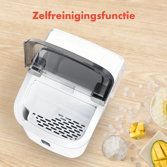 KitchenBrothers Nugget Eiswürfelbereiter - 1.1L - Crushed Ice Maker mit Eisportionierer - Tragbar - 15kg/24 Stunden - Weiß