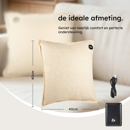 Wärmekissen - 3 Wärmestufen - Wärmekissen wiederaufladbar - 10k mAh Powerbank - Kabellos - Wärmekissen - 40 x 40 cm - Bouclé Off-white - Saaf Comfort