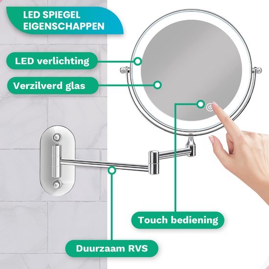 Mirlux Make-up-Spiegel - Mit LED-Beleuchtung - 5fache Vergrößerung - Rasierspiegel
