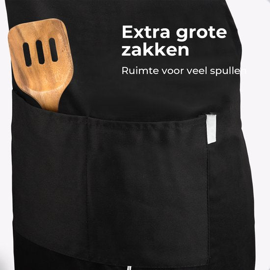 Küchenschürze - Wasser- und schmutzabweisend - Professionelle Kochschürze - Schürze für Frauen und Männer - Catering-Schürze - Unisex - Verstellbare Schnalle - Extra große Fächer - Schwarz