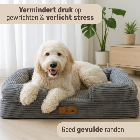 By Cee Cee Orthopädischer Hundekorb - Orthopädisches Hundekissen - Hundebett - Gerippter Stoff - Für mittelgroße Hunde - Grau - 108x81cm - Luca