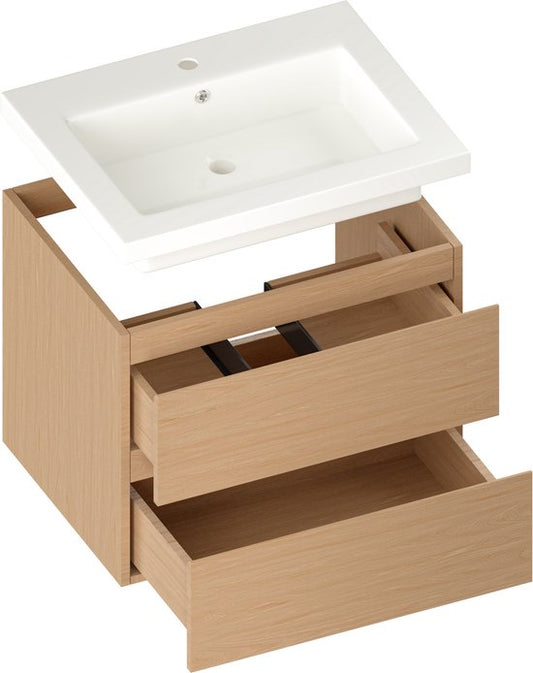 Mirlux Badmöbel Eiche hell 60 cm - Waschtisch Weiß - Badmöbel-Set - Waschtisch-Möbel Eiche hell