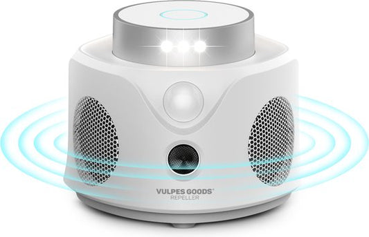 Vulpes Goods® Repellent - Ultraschall-Mausvertreiber - Schädlingsvertreiber für Innenräume - Tierfreundliche Mäuse- und Insektenbekämpfung - Tierfreundliche Mausefalle - 360 Grad Schutz - Schädlingsvertreiber - MAX Version - Weiß
