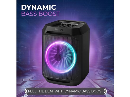 Philips Bluetooth Party Lautsprecher - Karaoke - Party-Lichter - DBB Bass Boost - Bis zu 7 Stunden Spielzeit - Schwarz