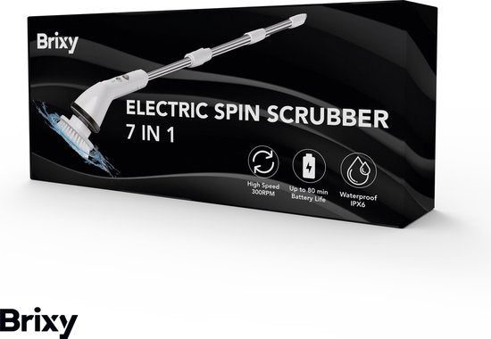 Brixy Elektrische Reinigungsbürste - Ausziehbare Schrubberbürste - Kabellos - 8 Aufsätze - Schrubber - Weiß
