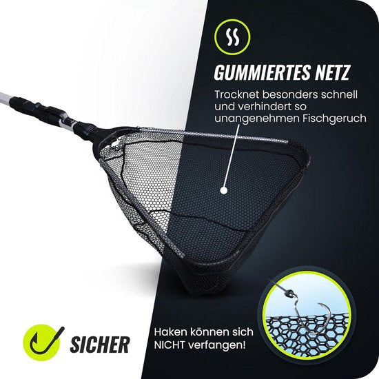 Teleskop-Gummischöpternetz – 21 m langes, gummibeschichtetes Fischernetz zum Angeln