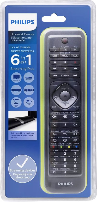 Philips Universal-Fernbedienung SRP5016/10 - 6-in-1 - Lerntasten - Schwarz