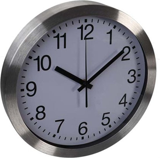 Perel Wanduhr, rund, analog, 30 cm, funkgesteuerte Zeitanzeige (DCF), Aluminium, silber
