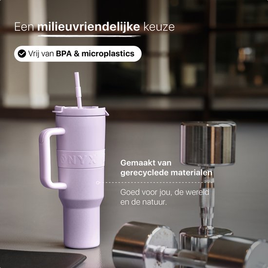 ONYX Trinkflasche mit Strohhalm 1,2 Liter - Trinkflasche für Kinder & Erwachsene - Thermosbecher Edelstahl Reisebecher - Motivationstrinker - Trinkbecher für die Schule - Pastell Lila