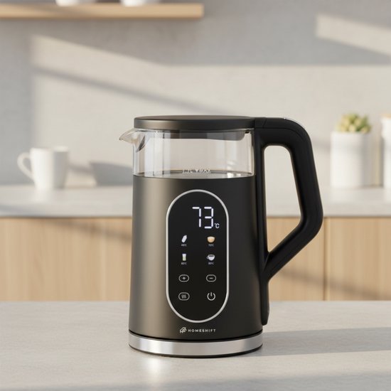 HomeShift® Wasserkocher mit Temperaturkontrolle - Warmhaltefunktion - Doppelwandig - Elektrisch - 1,7 Liter - 2200W - Schwarz