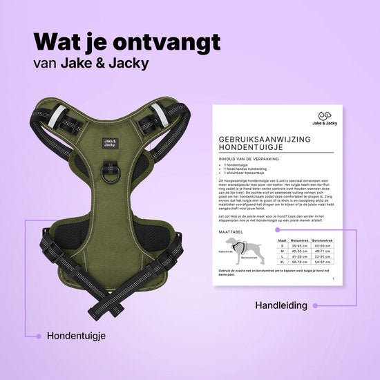 Jake und Jacky Hundegeschirr – Anti-Zug-Geschirr – Hundegeschirr – Y-Geschirr für Hunde – Reflektierend – Grün – Größe S