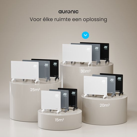 Auronic Electric Heater - Konvektor-Heizung mit Thermostat und Fernbedienung - Glasheizung - 2500W Heizung - Grau