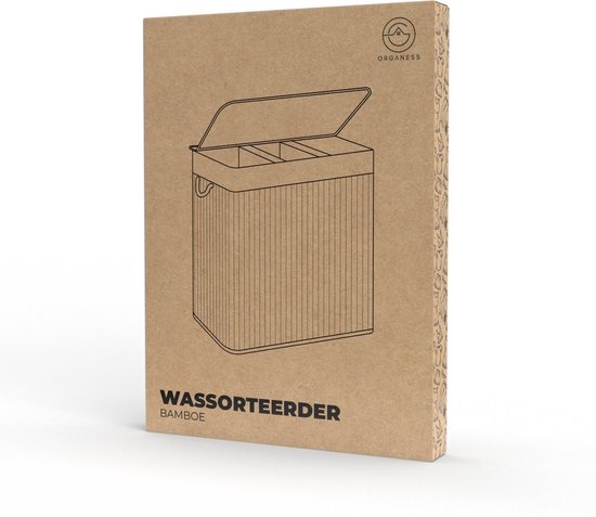 Organess Wäschekorb 3 Fächer - Wäschesortierer - Wäschekorb mit Deckel - faltbar - 150L - Bambus