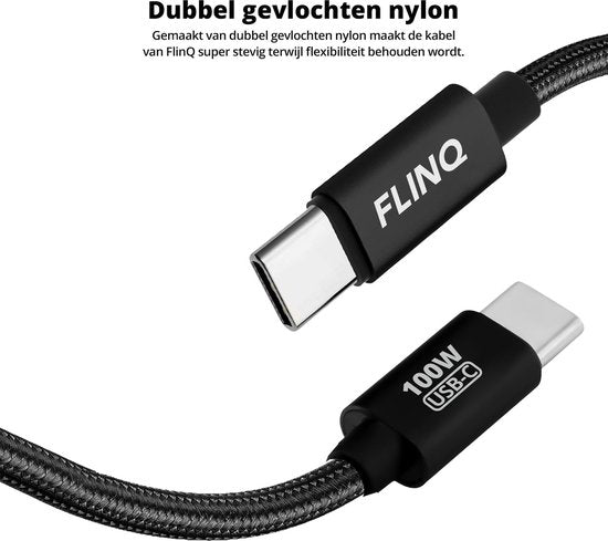 FlinQ - 2x USB C auf USB C Kabel 100W - Schnellladegerät für Smartphone, Tablet - Datenkabel und Ladegerät - 2 Meter langes Nylon-Ladekabel