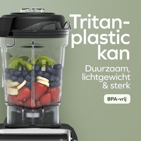 KitchenBrothers Power Blender - 1600W - 2L - Smoothie Maker - Eiszerkleinerer - Metallic Schwarz