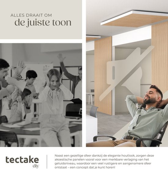 tectake® Akustikplatten – 2er-Set – Akustik-Wandplatte – 60 x 120 cm - 1,44 m² - Wandpaneele mit anpassbarer Größe - Lattenwand aus MDF und Holzfurnier - Schalldämmung - Stilvolle Wanddekoration - Einfache Montage - Helle Eiche