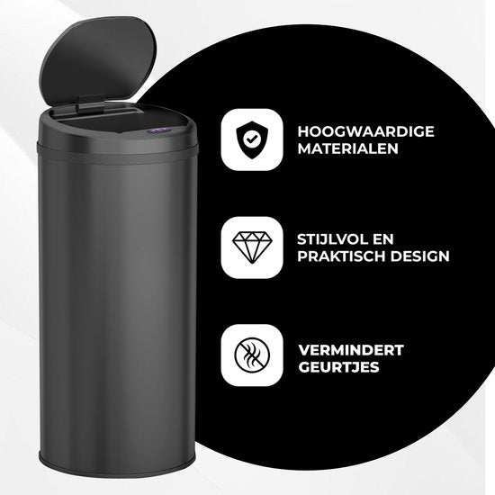 Bayt Mülleimer - Mülleimer 50 Liter - Mülleimer mit Sensor - Abfalleimer - Mülleimer - Abfalleimer - Schwarz