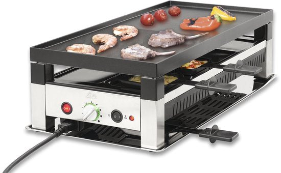 Solis Raclette & Pizza Grill - Raclette Set für 8 Personen - Raclette Gourmet Set - Tischgrill mit 4 verschiedenen Funktionen