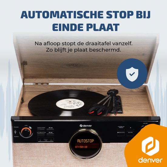 Denver Retro-Schallplattenspieler - Radio - CD - Kassette - Bluetooth - mit automatischer Abschaltung