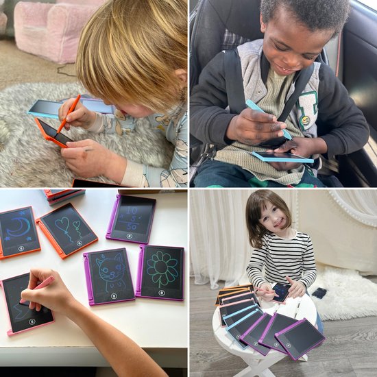 Partizzle 12x Magnetische Zeichentafel für Kinder - Mini Kreidetafel / LCD Zeichentablett mit Bildschirm - Kreatives Zeichnen - Handout Geschenke Lernspielzeug Zeichentafel - Kleine Handout Geschenke - Grabbelton Treat Geschenke - 11 cm / 4 Farben