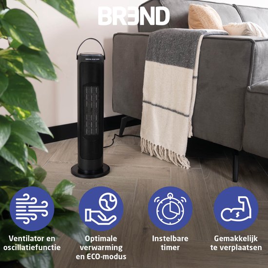 BREND BR-2221 Keramik-Heizlüfter - 2000W - ECO-Modus & Thermostat 15-35°C - Elektroheizung - Schwarz