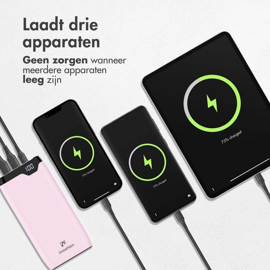 imoshion Powerbank 20000 mAh - Schnellladegerät 22,5W - LED-Anzeige - USB C & USB A - Geeignet für iPhone und Samsung, u.a. - Universal - Hellrosa