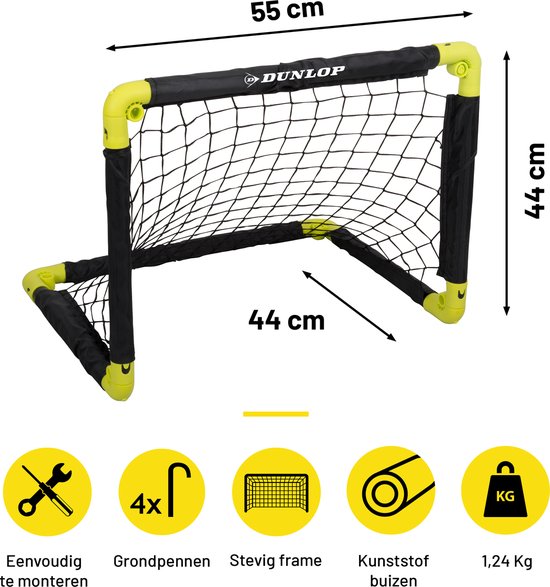 Dunlop - Fußballtor Set - Zwei Stück - Fußbälle - Klappbar & Leicht - Schwarz