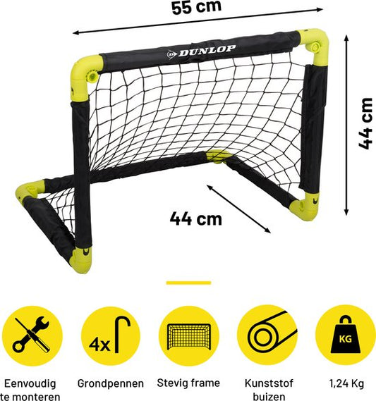 Dunlop - Fußballtor Set - Zwei Stück - Fußbälle - Klappbar & Leicht - Schwarz