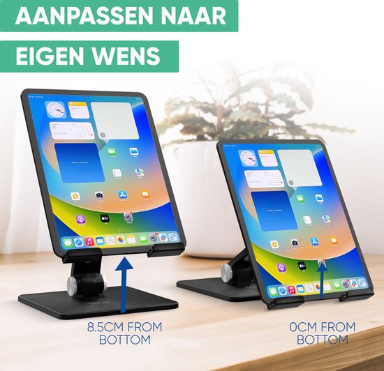 Serve Tablet-Halter XL faltbar - Extra stabil & standfest - Schwarzer klappbarer Ständer für Tisch oder Schreibtisch - Schwarz