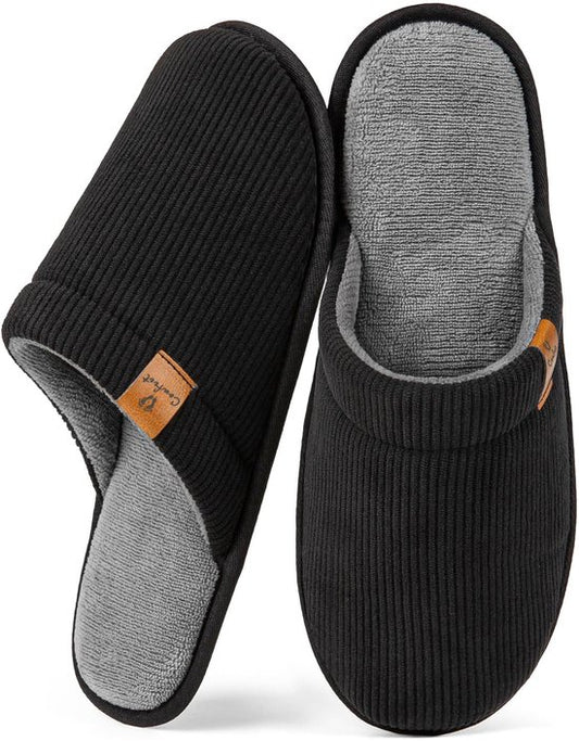 Hausschuhe Herren - Hausschuhe - Größe 40/41 - Schwarz - Cord - Rutschfest - Comfeet
