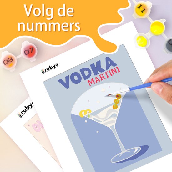 Rubye® Malen nach Zahlen Erwachsene - Wodka Martini - Cocktails - Inklusive Farben und Pinsel - Leinwand Malerei Leinwand - Farben nach Zahlen - Doppel Set - 15x20cm