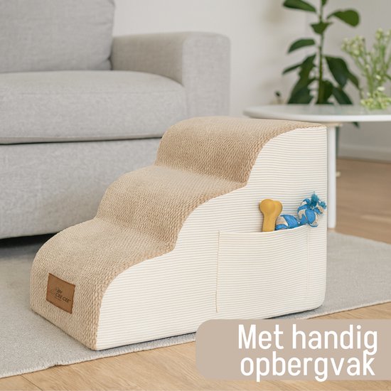 By Cee Cee Hundeschritte für Hunde - Hundeschritte Stabil - Hundeschritt - 3 Stufen - 40x57x40cm - Braun und Beige - Kai