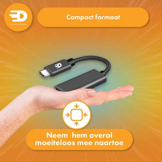 Drivv. USB C zu HDMI Adapter - Unterstützt 4K 60Hz - Thunderbolt 3 - Nylon - Grau