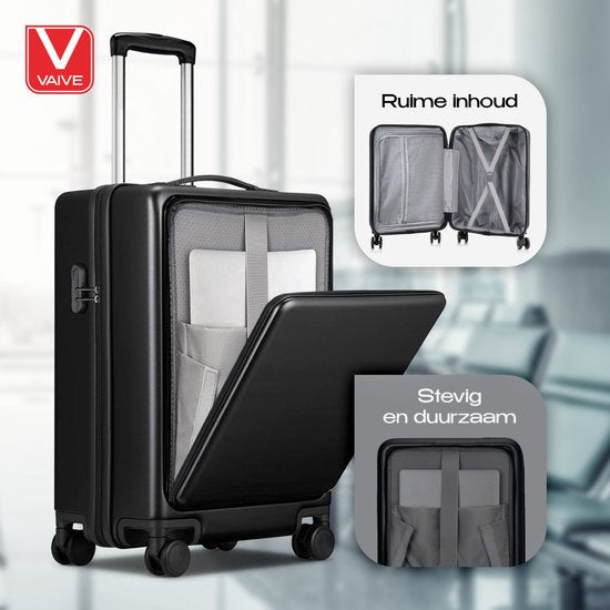 VAIVE Handgepäck Koffer mit Fronttasche - 43L Koffer - Leichter Trolley - Schwarz