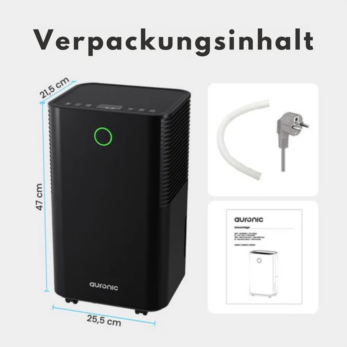 Auronic Luftentfeuchter - Compact Series - 12L pro Tag - Waschtrockenfunktion - Schlafzimmer, Badezimmer und Wohnzimmer - Feuchtigkeitsentferner für den Haushalt - Schwarz