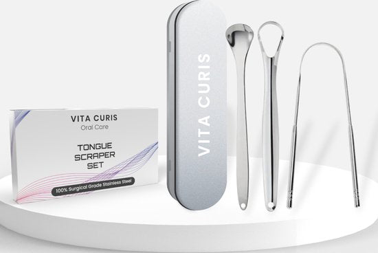 Vita Curis – Professioneller Zungenschaber – Mundpflege – 100 % antibakterieller chirurgischer Stahl – Zungenreiniger – Zungenschaber