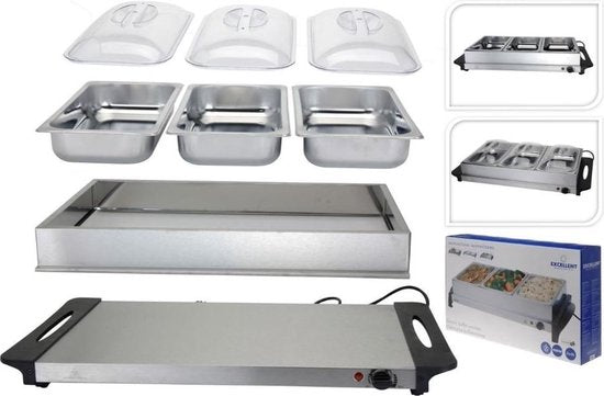 Excellent Electrics Buffetwärmer - Heizplatte - 300W - 53 x 35 x 10cm - Edelstahl