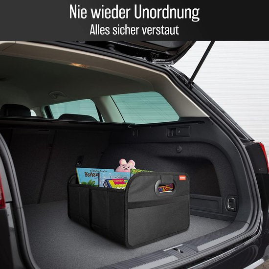 HELDENWERK Kofferraumtasche, faltbar, verstärkt und stabil, Kofferraum-Organizer, Einkaufstasche zur praktischen Aufbewahrung, rutschfeste Auto-Faltbox, Kofferraumbox (schwarz)