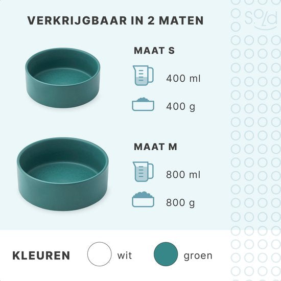Fressnapf Katze und Hund Keramik - Fressnäpfe doppelt mit Ständer - Trinknapf - 2x 400 mL - Grün Matt