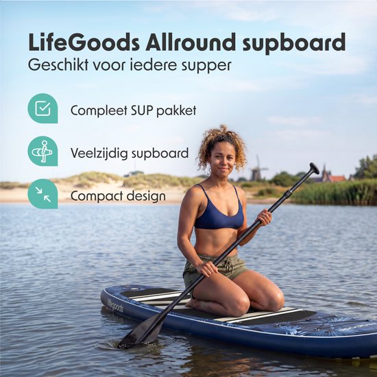 LifeGoods PaddlePro SUP Board - Aufblasbares Paddle Board - Komplettset - Max. 150KG - 320x81cm - Tropisch Blau