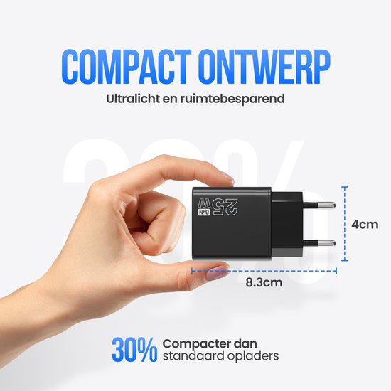 Strex USB-C & USB-A Schnellladegerät 25W - GaN-Ladegerät mit PD 3.0 & QC 3.0 - inkl. USB-C Kabel - Schwarz