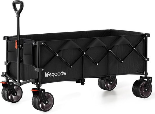 LifeGoods Wagon - XXL - Faltbar - 300L - 150KG Tragfähigkeit - Schwarz