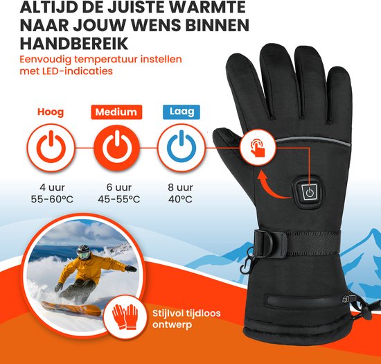 TTD® Beheizte Handschuhe - Größe L - Wiederaufladbar - Drei Wärmestufen - Schwarz