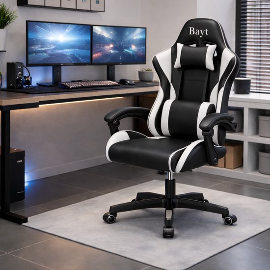 Bayt Game chair - Gaming-Stuhl - Gaming-Stuhl - Verstellbare Rückenlehne - Komfortabler Game-Stuhl - Schwarz und weiß
