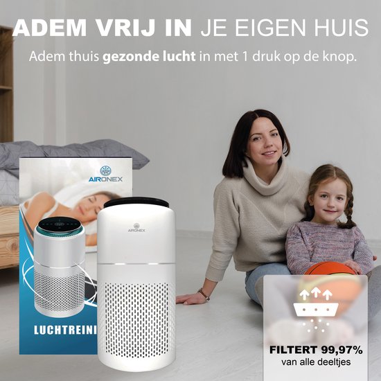 Aironex Luftreiniger mit HEPA-Filter - 40 m2 - Geeignet für Wohnzimmer, Schlafzimmer, Büro, Babyzimmer- Luftqualitätsanzeige- Wirkt gegen Staubmilben, Heuschnupfen, Allergien, Staub- Entfernt 99,97%- Luftreiniger - Luftreiniger