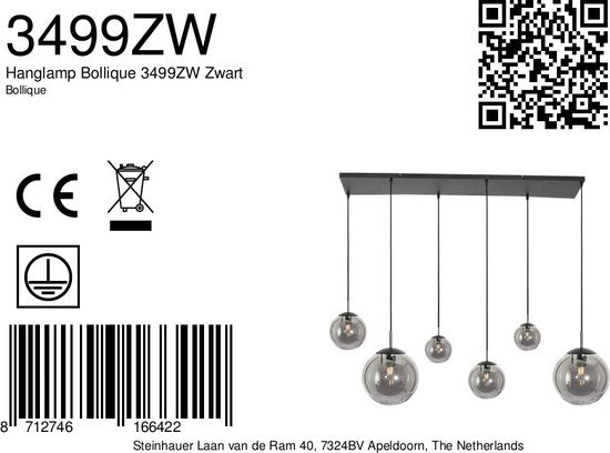 Steinhauer Pendelleuchte - Bollique LED - Designleuchte - E27  - Glas Metall - Schwarz